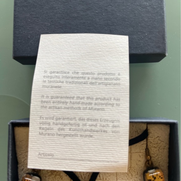 New MURANO GLASS handblown triangle PENDANT 18" NECKLACE Set Earrings Black Gold - Picture 5 of 10